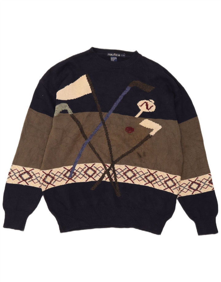 Nautica Mens Golf Crew Neck Jumper Sweater Large Multicoloured Colourblock