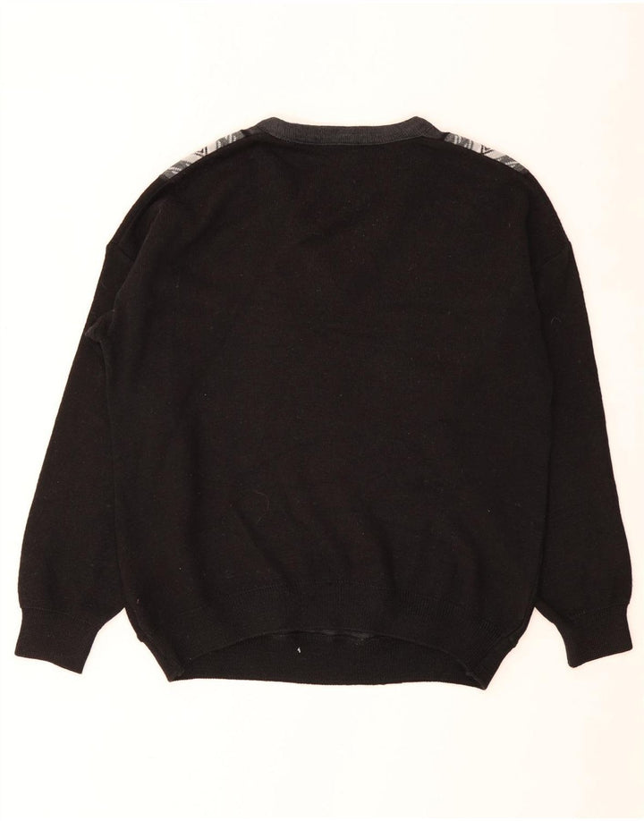 Farah Mens V-Neck Jumper Sweater Medium Black Colourblock Acrylic