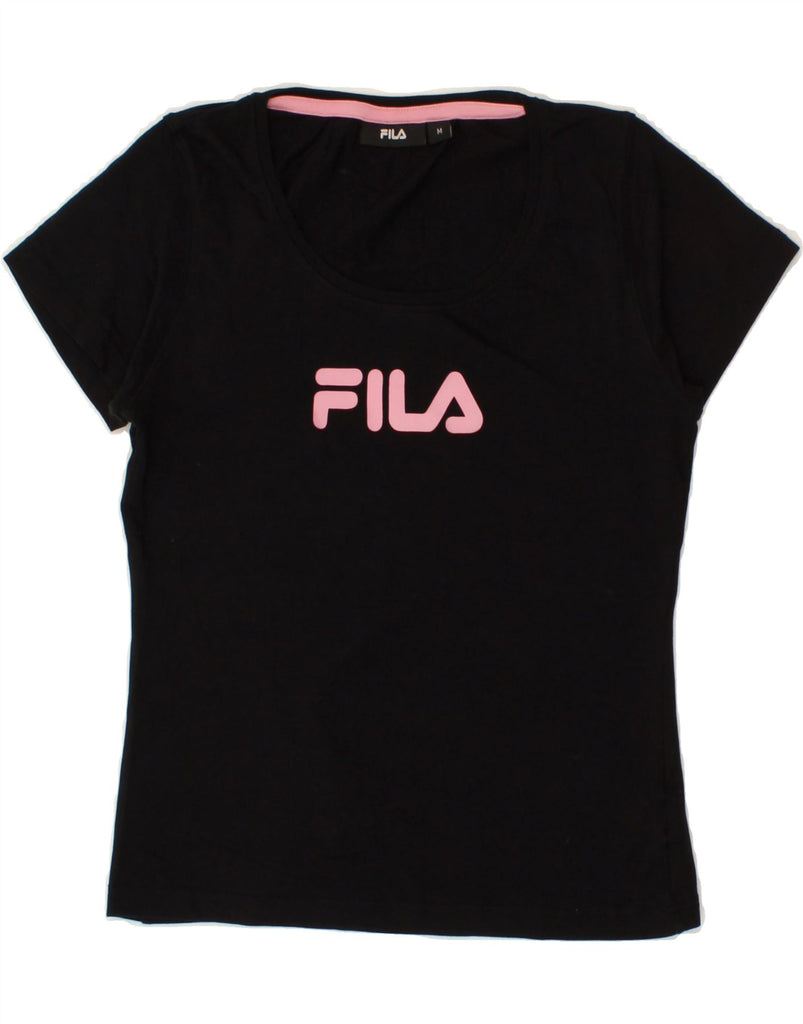 FILA Womens Graphic T-Shirt Top UK 12 Medium Black Vintage Fila and Second-Hand Fila from Messina Hembry 