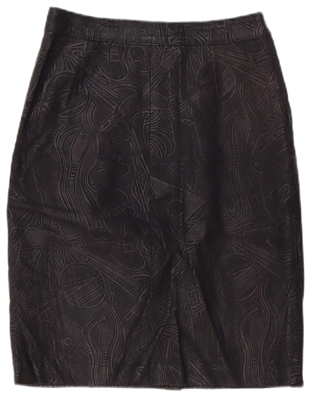 Vintage Womens Leather Skirt W26 Small  Black Geometric