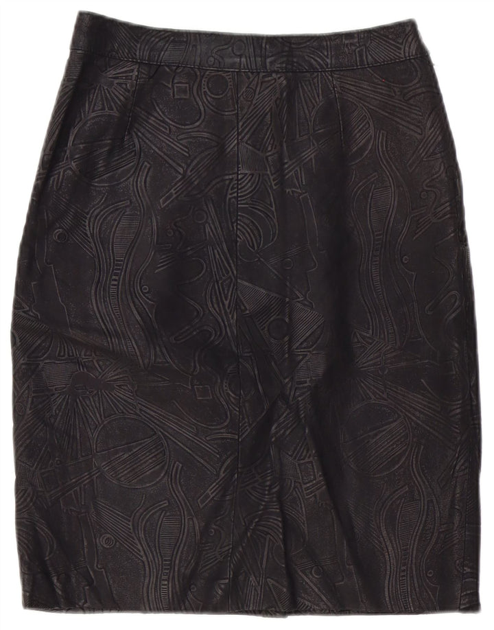 Vintage Womens Leather Skirt W26 Small  Black Geometric