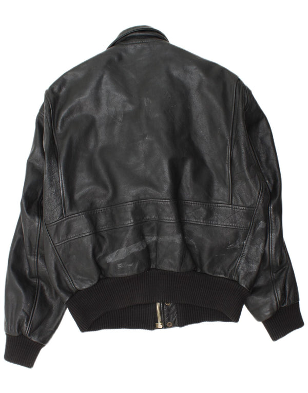 Vintage Mens Military Leather Jacket IT 52 XL Black Leather