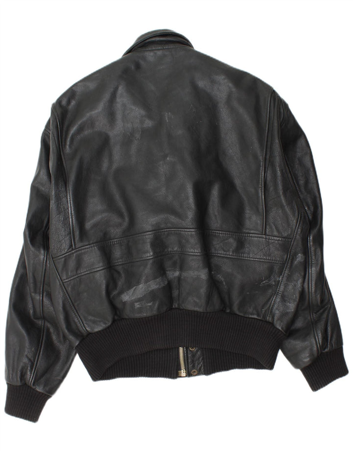 Vintage Mens Military Leather Jacket IT 52 XL Black Leather