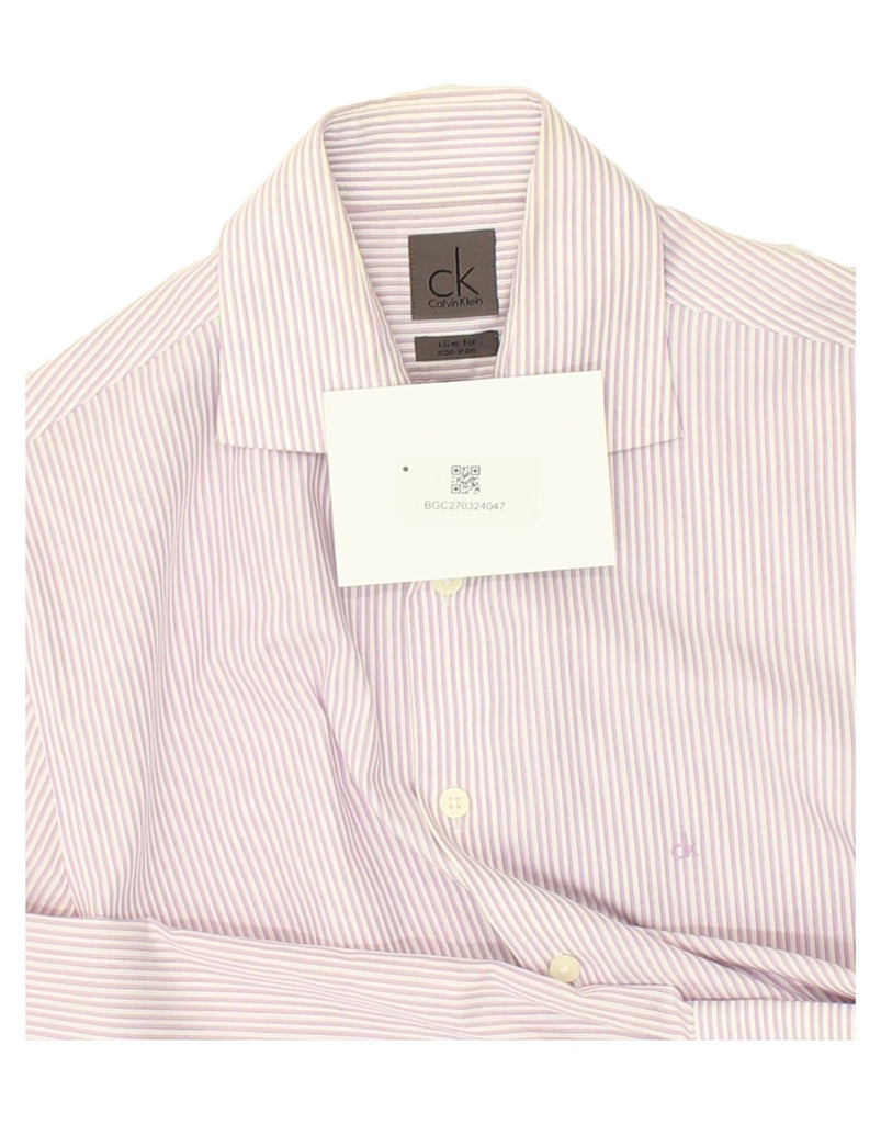 CALVIN KLEIN Mens Slim Fit Shirt Size 15 Medium Pink Pinstripe Cotton | Vintage Calvin Klein | Thrift | Second-Hand Calvin Klein | Used Clothing | Messina Hembry 