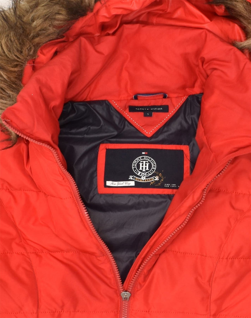 TOMMY HILFIGER Womens Hooded Padded Jacket UK 10 Small Red Polyester | Vintage Tommy Hilfiger | Thrift | Second-Hand Tommy Hilfiger | Used Clothing | Messina Hembry 