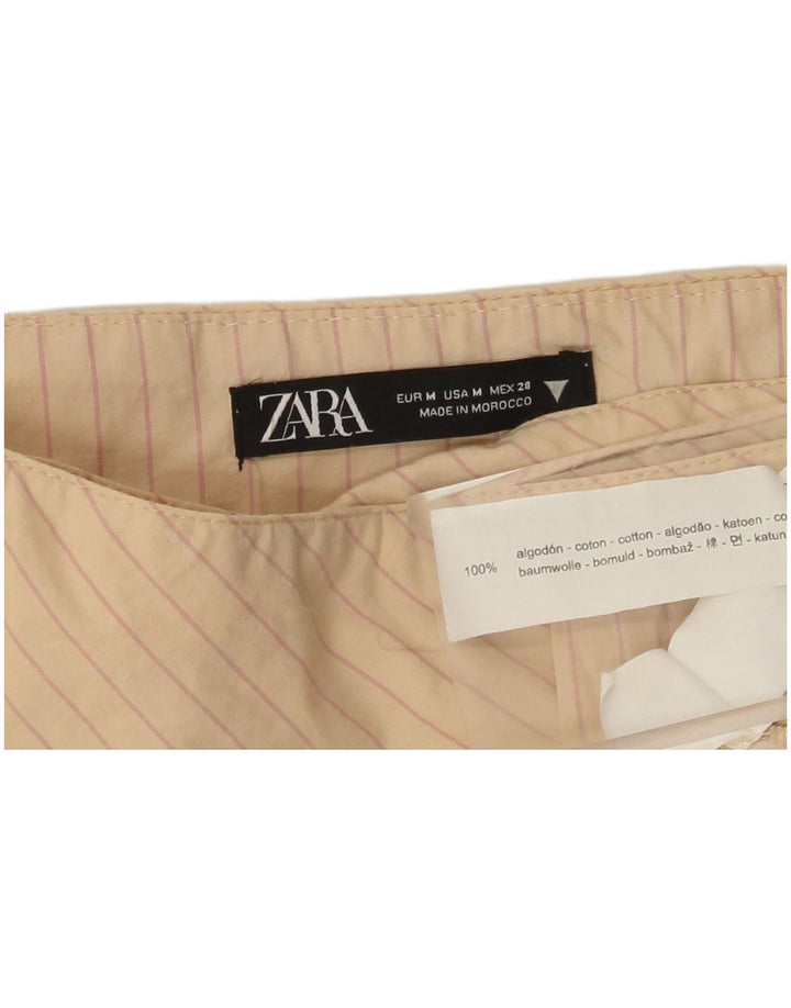 Zara Womens Mini Wrap Skirt Medium W28  Beige Pinstripe Cotton