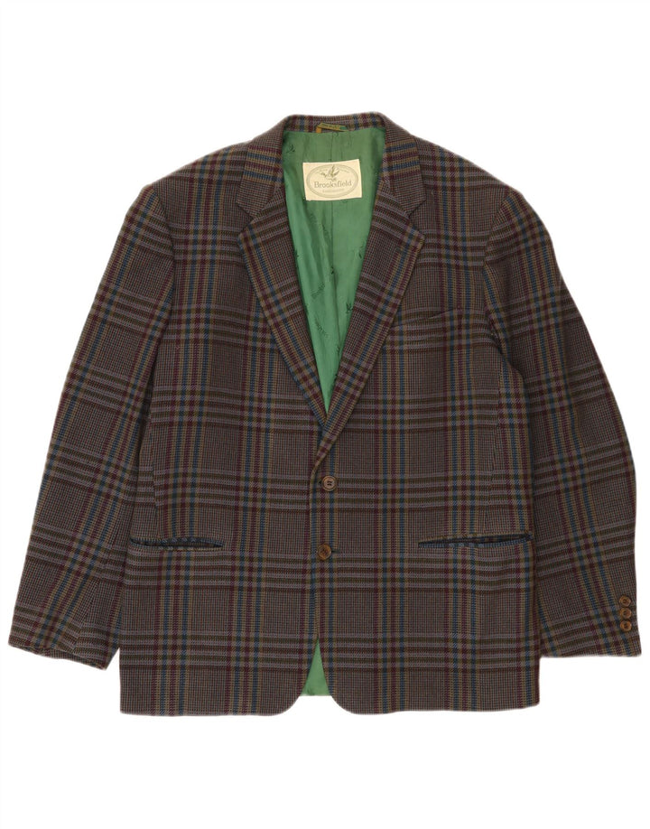 Brooksfield Mens 2 Button Blazer Jacket IT 52 XL Brown Plaid Wool