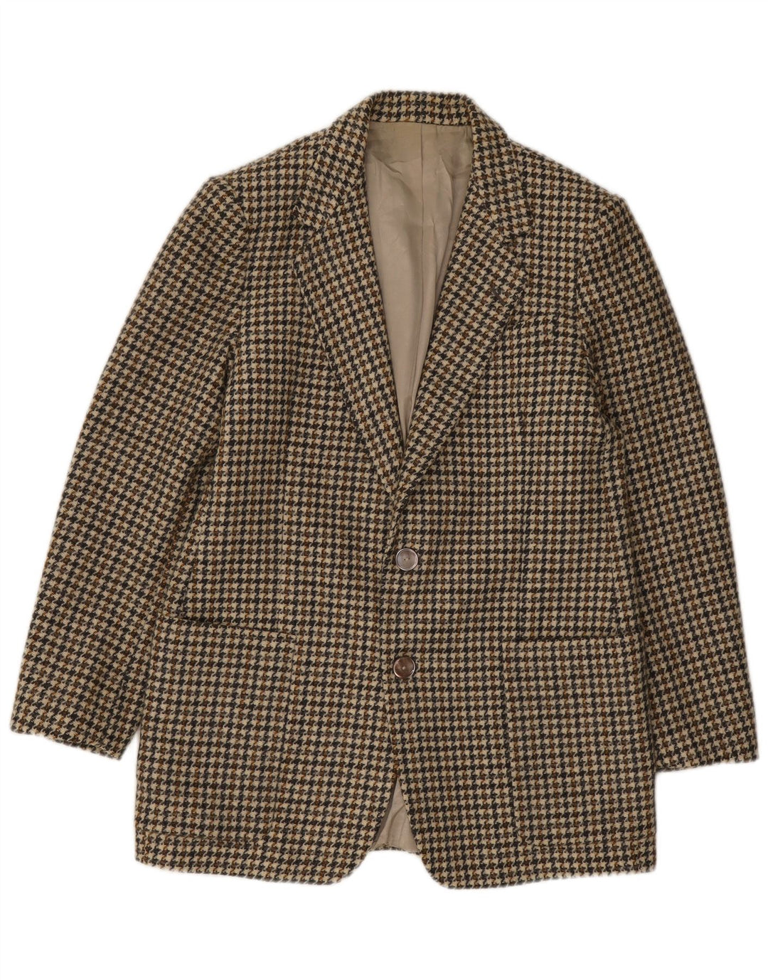 Reporter Mens 2 Button Blazer Jacket IT 48 Medium Brown Houndstooth Wool