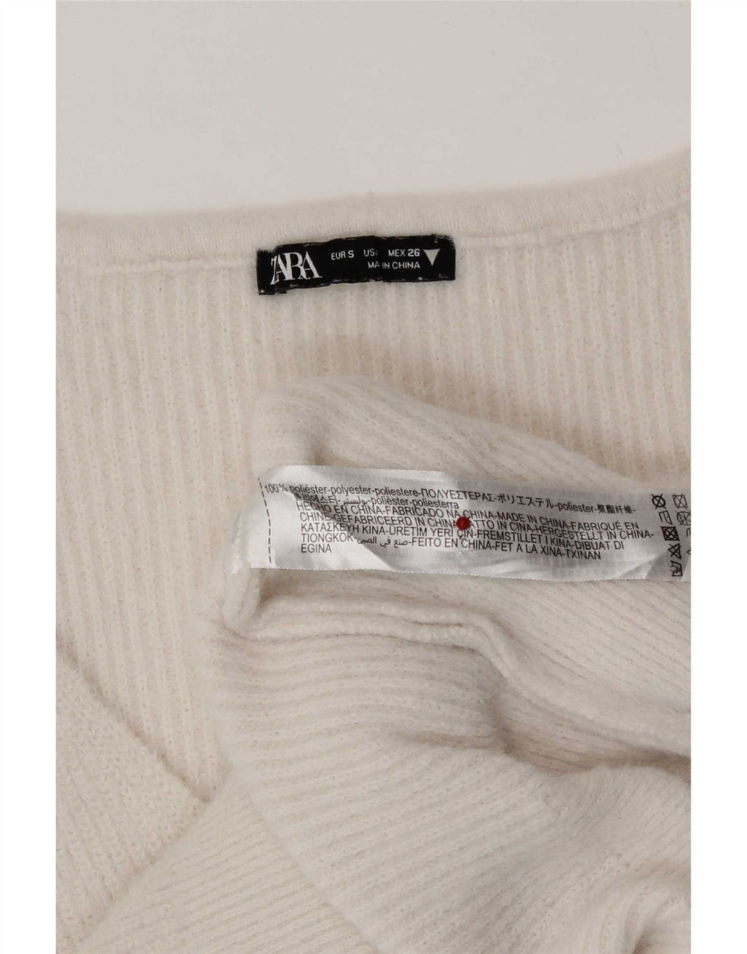 Zara Womens V-Neck Jumper Sweater UK 10 Small White Polyester