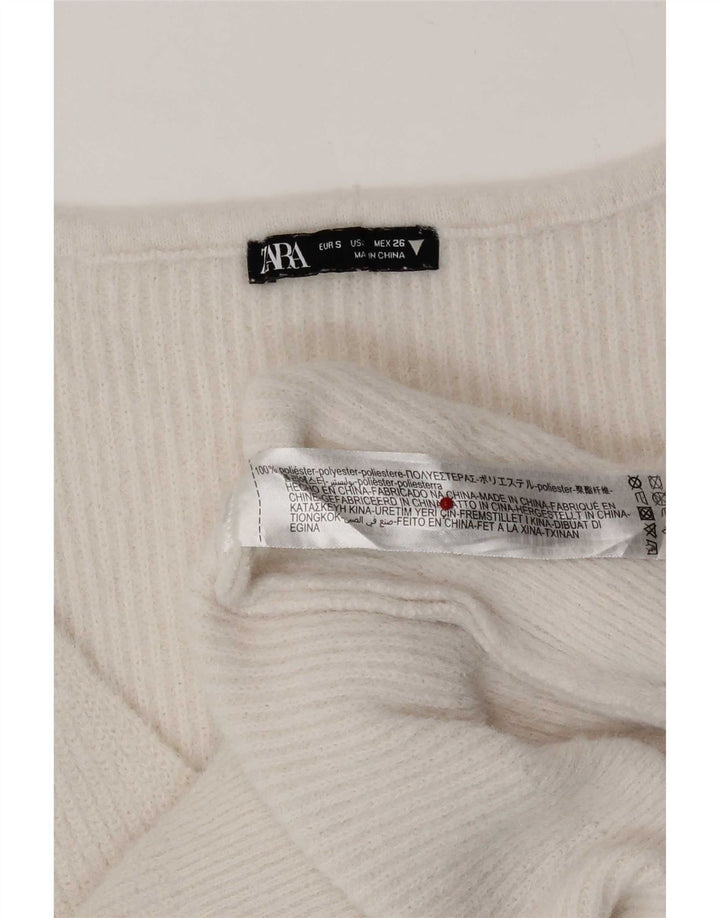 Zara Womens V-Neck Jumper Sweater UK 10 Small White Polyester
