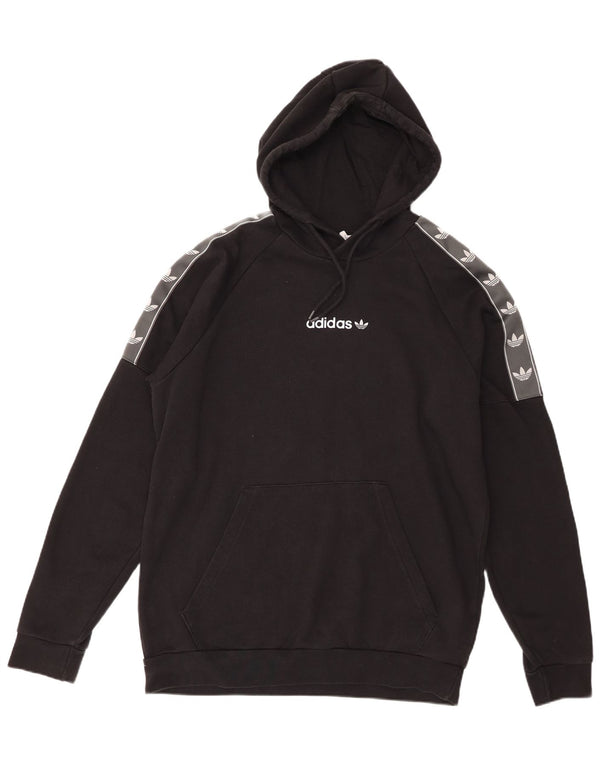 Adidas Mens Graphic Hoodie Jumper Large Black Colourblock Cotton