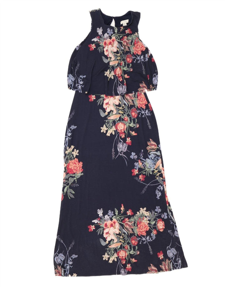 Monsoon Womens Off Shoulder Maxi Dress UK 12 Medium Navy Blue Floral
