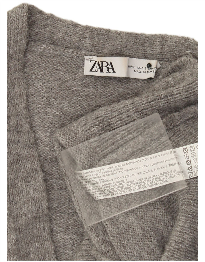 ZARA Womens Crop Cardigan Sweater UK 10 Small Grey Acrylic
