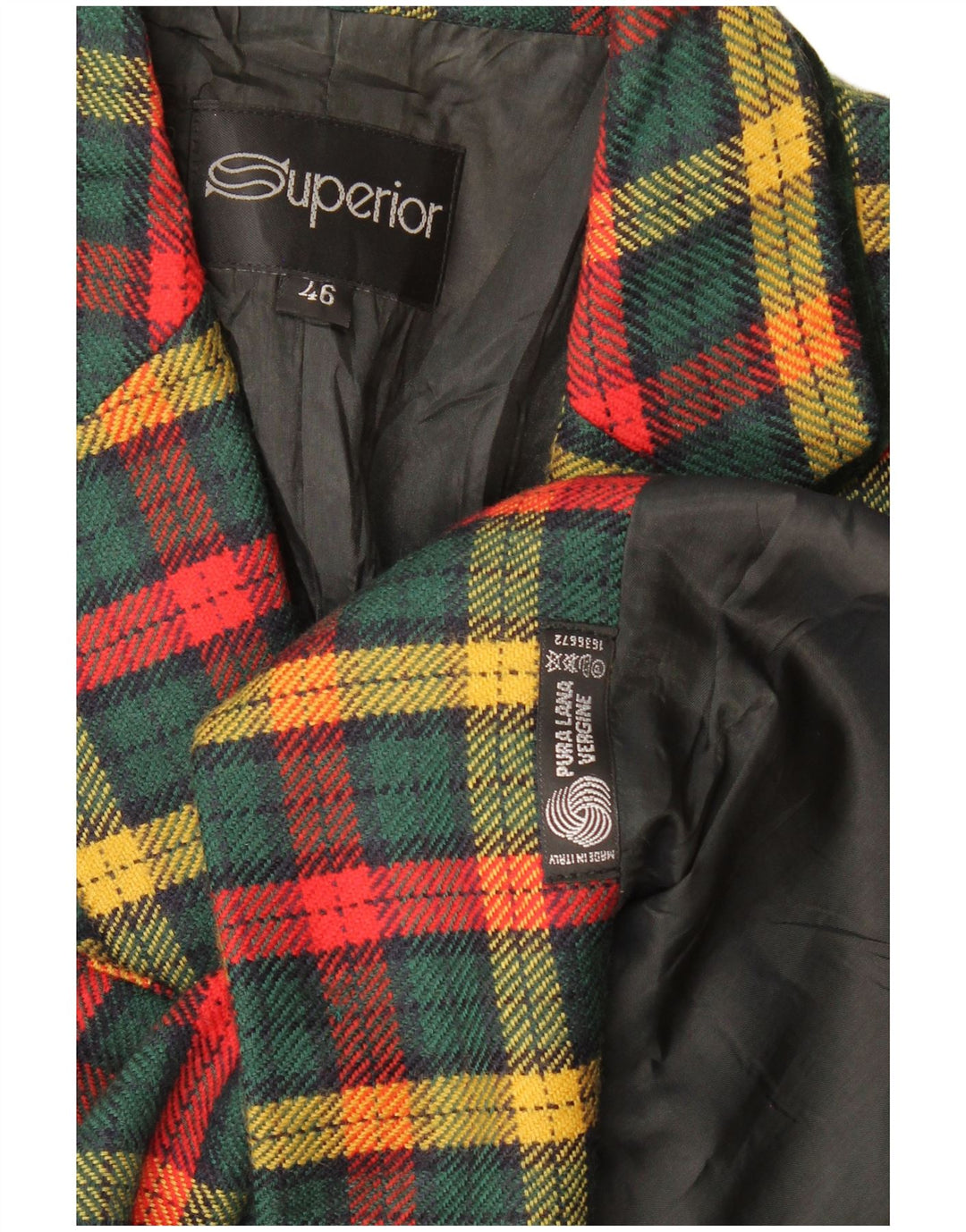 Superior Womens 3 Button Blazer Jacket IT 46 Large Green Check Virgin Wool