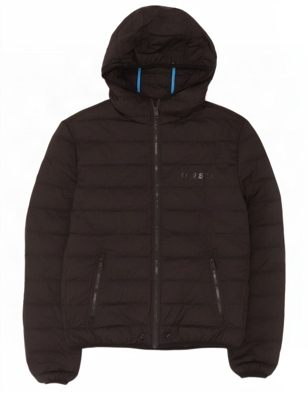 Diesel Mens Hooded Padded Jacket UK 42 XL Black Polyester