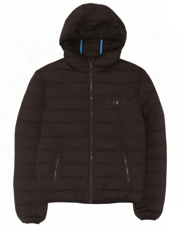 Diesel Mens Hooded Padded Jacket UK 42 XL Black Polyester