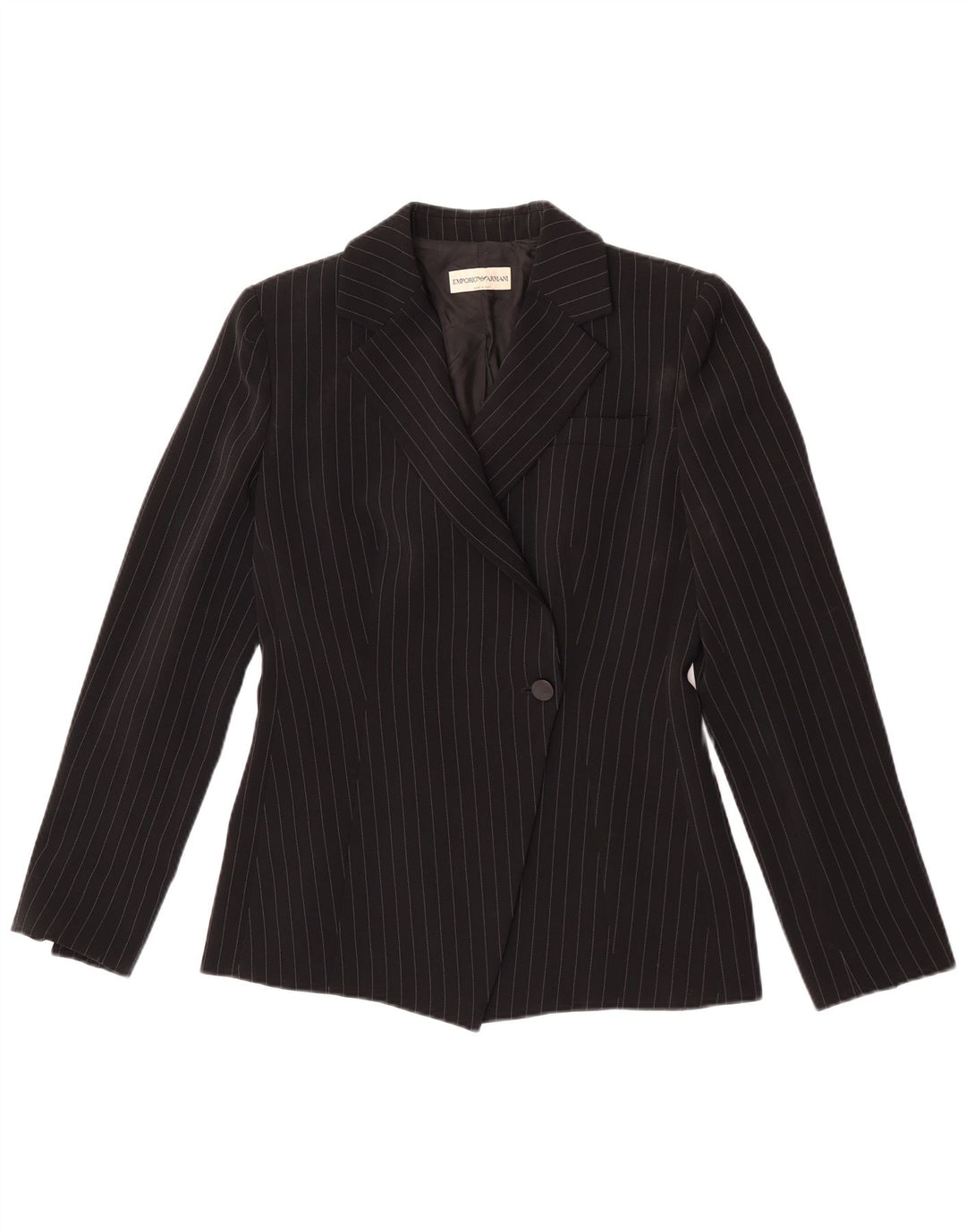 Emporio Armani Womens 1 Button Blazer Jacket UK 8 Small Black Pinstripe