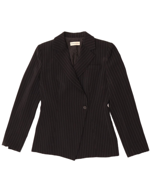 Emporio Armani Womens 1 Button Blazer Jacket UK 8 Small Black Pinstripe