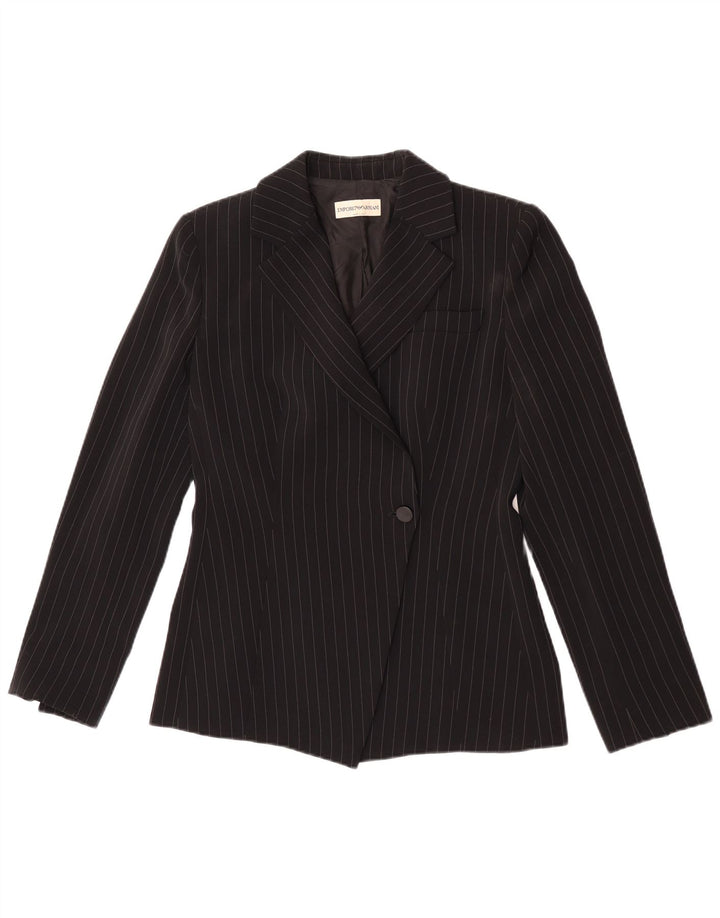 Emporio Armani Womens 1 Button Blazer Jacket UK 8 Small Black Pinstripe