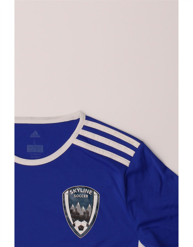 ADIDAS Boys Climalite T-Shirt Top 13-14 Years Large  Blue Colourblock Vintage Adidas and Second-Hand Adidas from Messina Hembry 