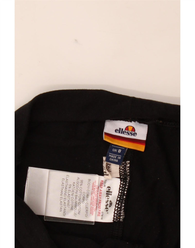 ELLESSE Womens Graphic Sport Shorts UK 8 Small  Black Cotton Vintage Ellesse and Second-Hand Ellesse from Messina Hembry 