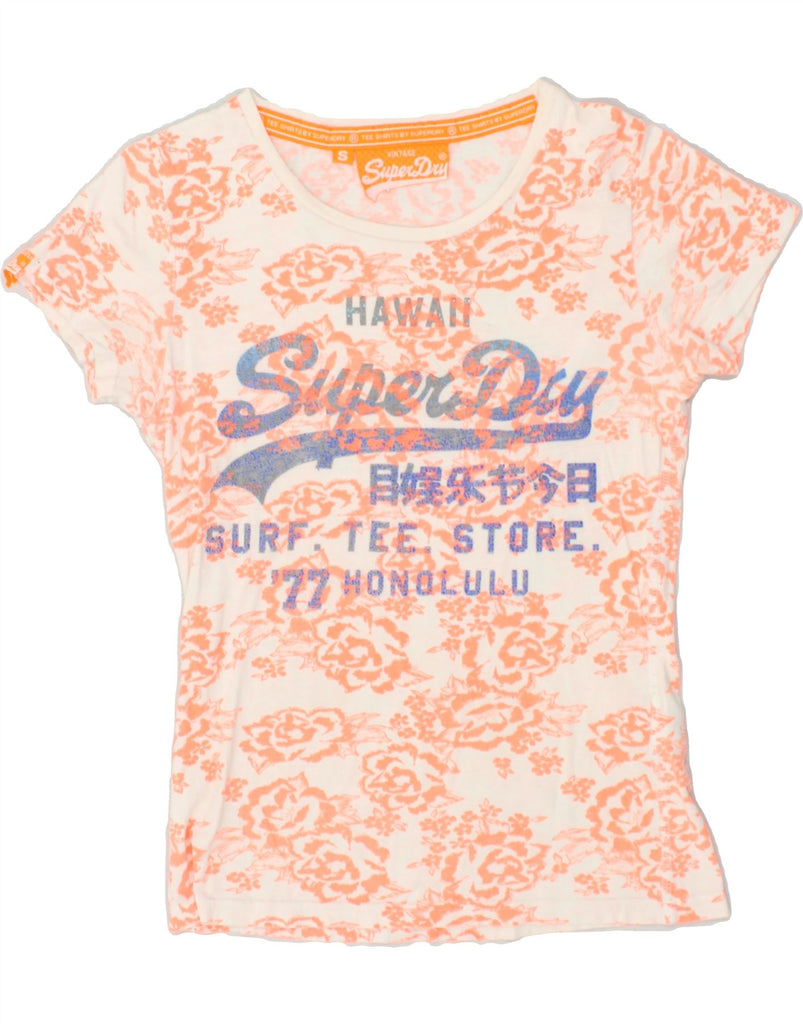 SUPERDRY Womens Graphic T-Shirt Top UK 8 Small Orange Floral Cotton | Vintage Superdry | Thrift | Second-Hand Superdry | Used Clothing | Messina Hembry 