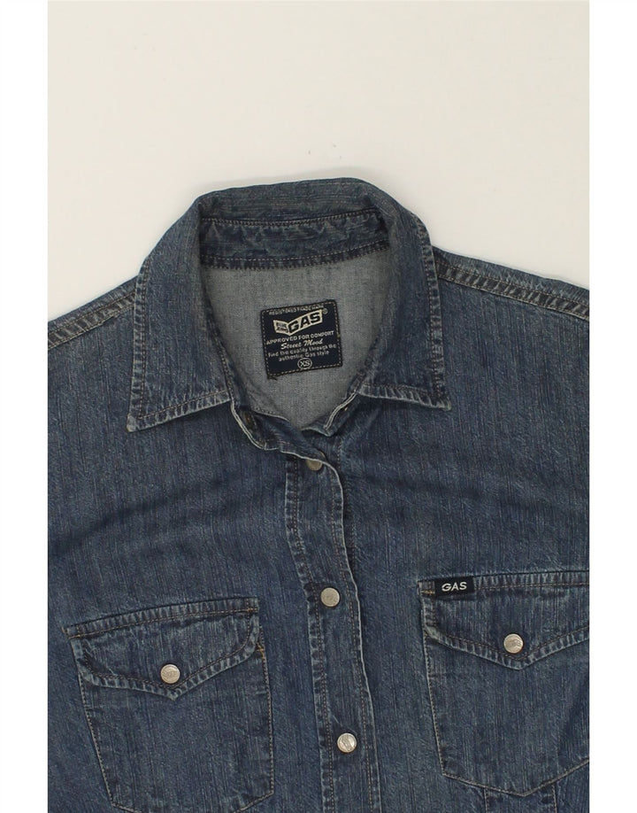 GAS Womens Denim Shirt UK 6 XS Navy Blue Vintage Gas and Second-Hand Gas from Messina Hembry 