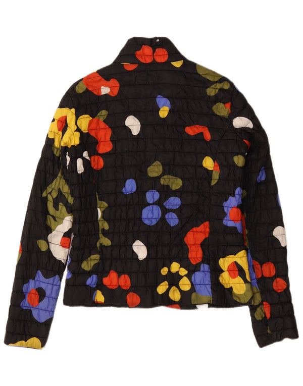K-Way Womens Quilted Jacket UK 14 Large Black Floral