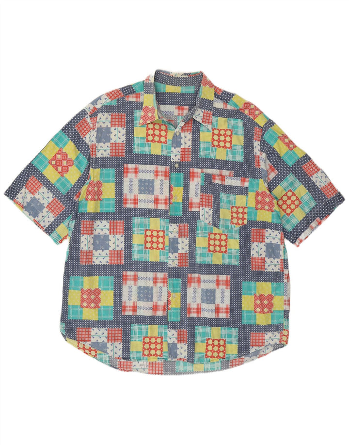 VINTAGE Mens Short Sleeve Shirt XL Multicoloured Patchwork Cotton