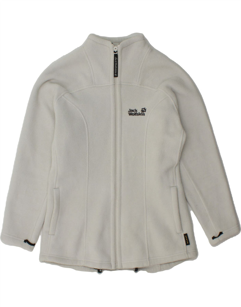 JACK WOLFSKIN Womens Graphic Fleece Jacket UK 8 Small White Polyester Vintage Jack Wolfskin and Second-Hand Jack Wolfskin from Messina Hembry 