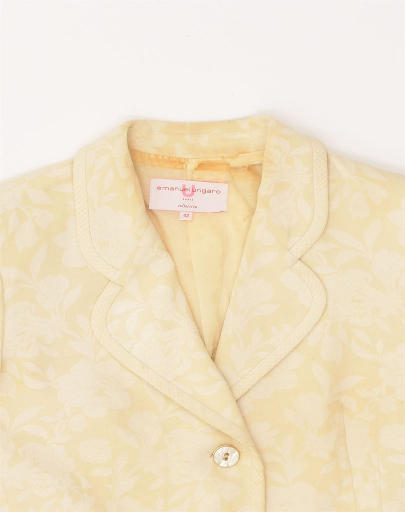 EMANUEL UNGARO Womens 3 Button Blazer Jacket IT 42 Medium Off White Floral | Vintage Emanuel Ungaro | Thrift | Second-Hand Emanuel Ungaro | Used Clothing | Messina Hembry 