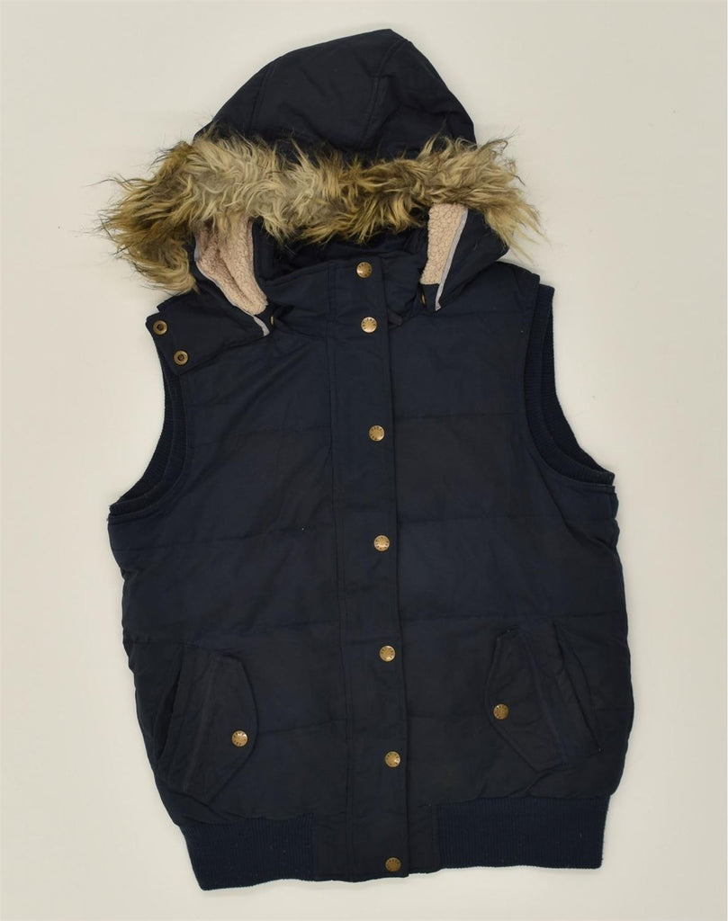 FAT FACE Womens Hooded Padded Gilet UK 10 Small  Navy Blue Polyester | Vintage Fat Face | Thrift | Second-Hand Fat Face | Used Clothing | Messina Hembry 