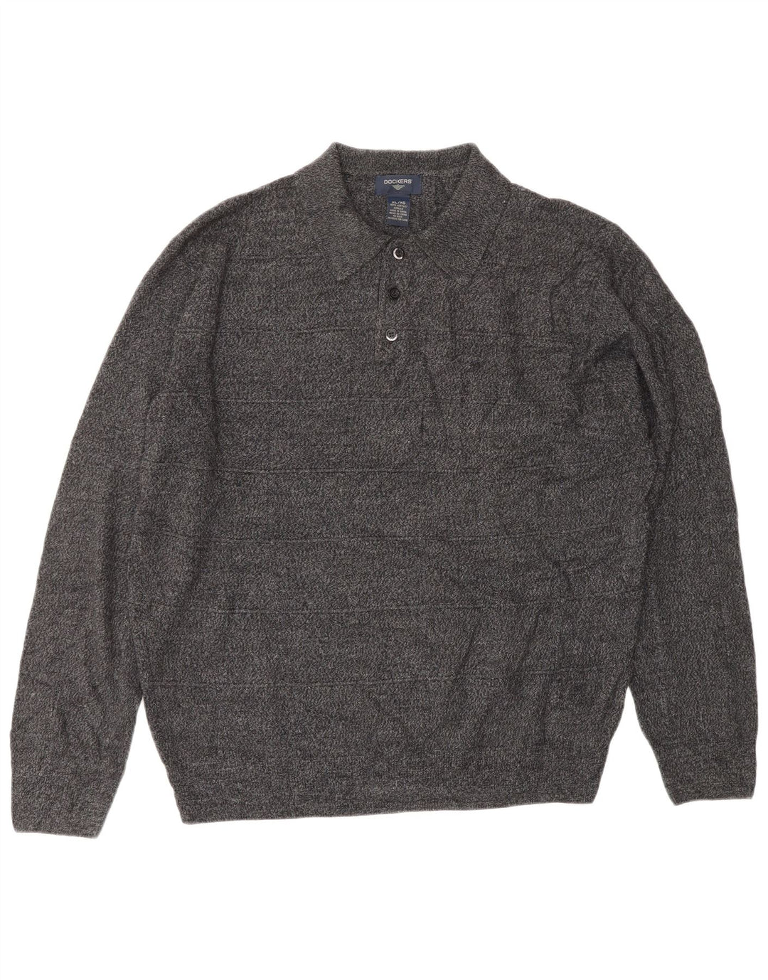 DOCKERS Mens Polo Neck Jumper Sweater XL Grey Acrylic