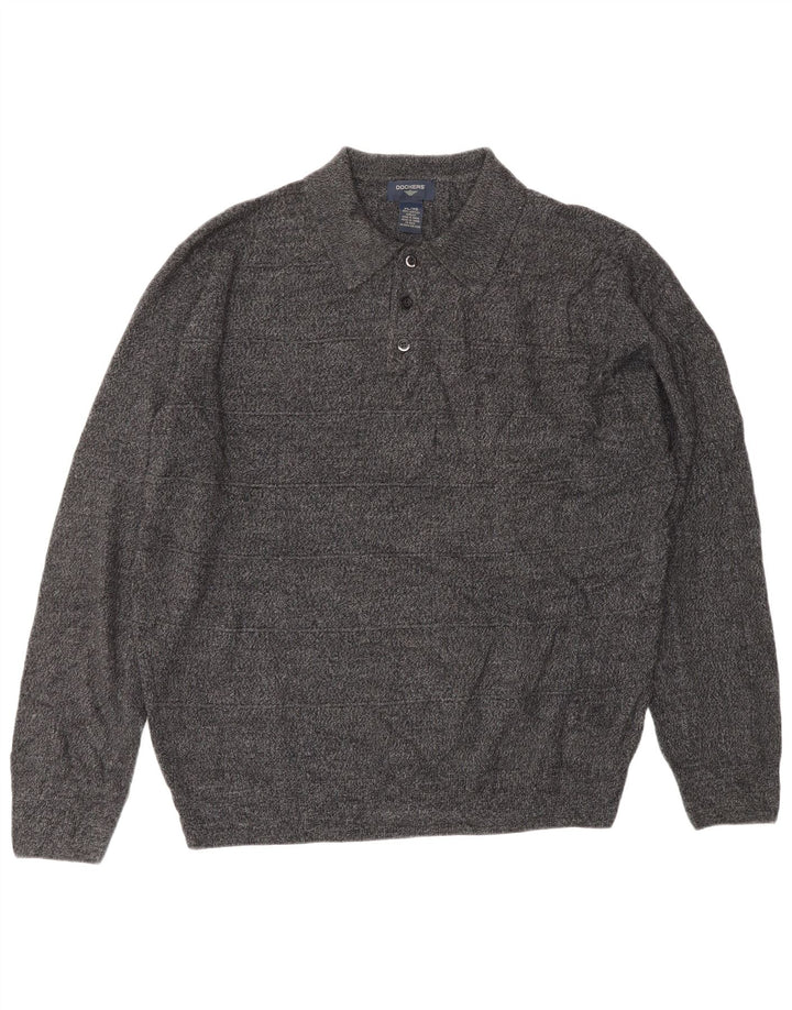 DOCKERS Mens Polo Neck Jumper Sweater XL Grey Acrylic
