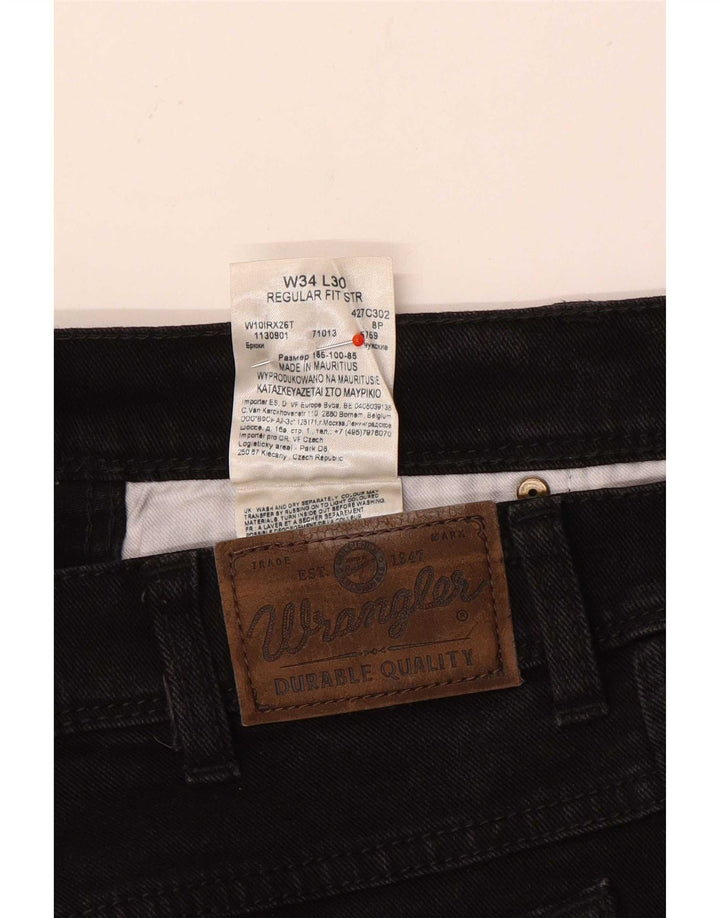 Wrangler Mens Regular Fit Straight Jeans W34 L30 Black Cotton