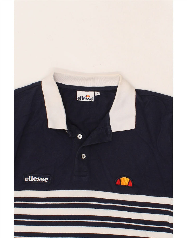 ELLESSE Mens Polo Shirt Small Navy Blue Striped Cotton Vintage Ellesse and Second-Hand Ellesse from Messina Hembry 
