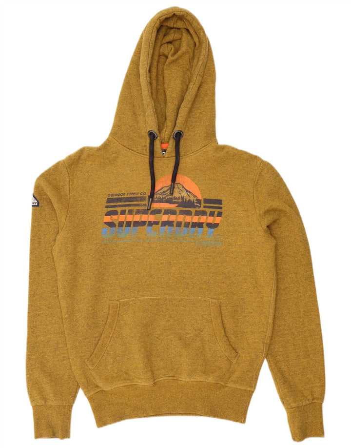 SUPERDRY Mens Graphic Loose Fit Hoodie Jumper Small Yellow Cotton