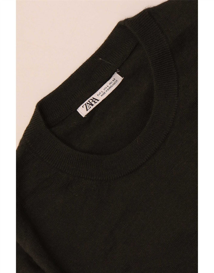 Zara Mens Crew Neck Jumper Sweater Large Khaki