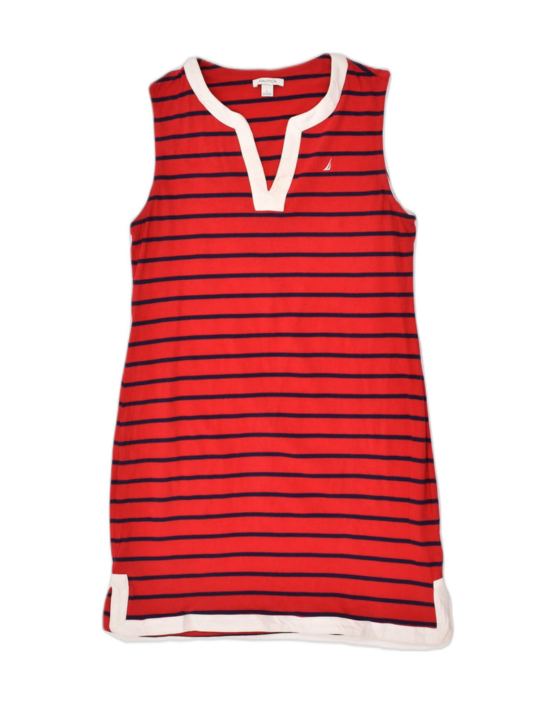 NAUTICA Womens Sleeveless T-Shirt Dress UK 14 Large Red Striped Cotton | Vintage Nautica | Thrift | Second-Hand Nautica | Used Clothing | Messina Hembry 