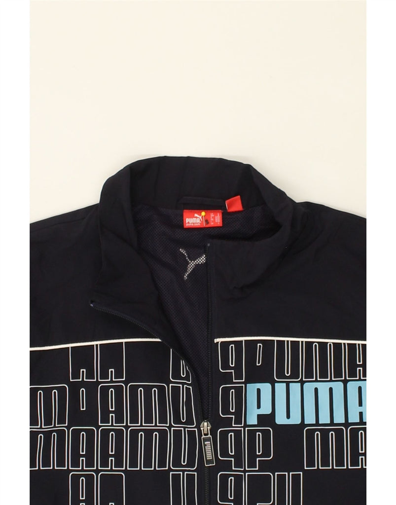 PUMA Mens Graphic Tracksuit Top Jacket Large Navy Blue Polyester | Vintage Puma | Thrift | Second-Hand Puma | Used Clothing | Messina Hembry 