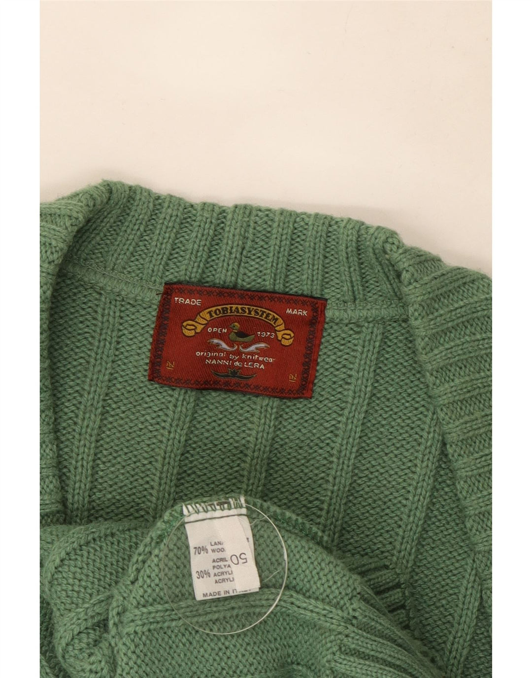 VINTAGE Mens Cardigan Sweater IT 50 Medium Green Geometric Wool