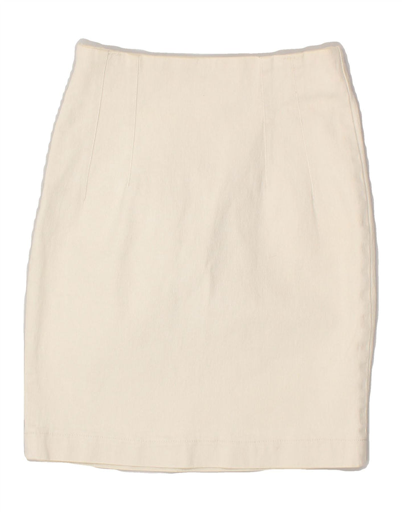 COLOUR VILLE Womens Pencil Skirt UK 12 Medium W24 Off White Cotton Vintage Colour Ville and Second-Hand Colour Ville from Messina Hembry 