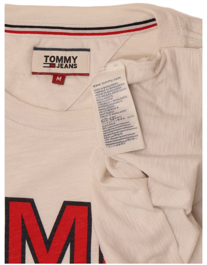 Tommy Hilfiger Mens Graphic T-Shirt Top Medium White Colourblock Cotton