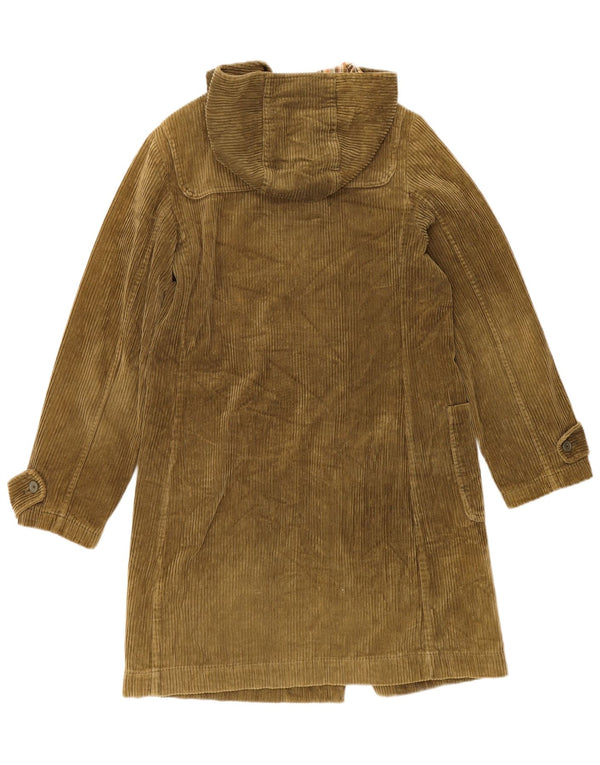 American Eagle Womens Hooded Corduroy Duffle Coat UK 14 Medium Khaki Cotton