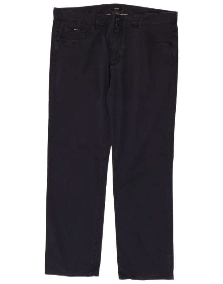 HUGO BOSS Mens Straight Casual Trousers W38 L34 Navy Blue Cotton