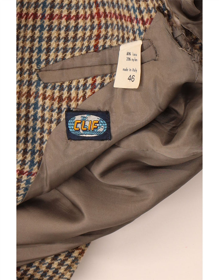 Vintage Mens 2 Button Blazer Jacket IT 46 Small Beige Houndstooth Wool