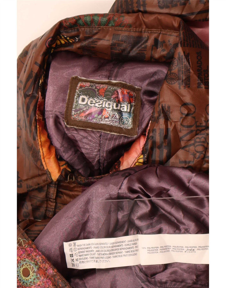 Desigual Womens Graphic Trench Coat EU 38 Medium Brown Floral Polyester