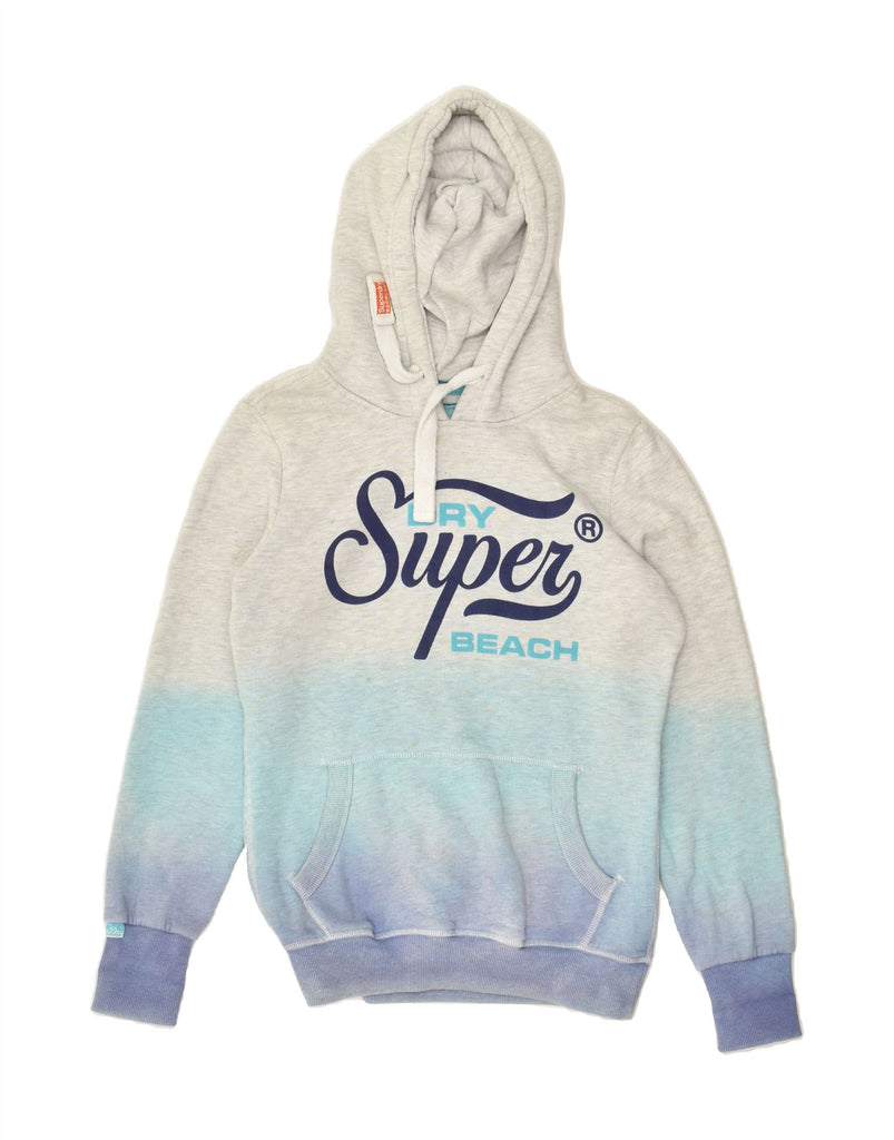 SUPERDRY Womens Graphic Hoodie Jumper UK 10 Small Grey Colourblock Cotton | Vintage Superdry | Thrift | Second-Hand Superdry | Used Clothing | Messina Hembry 