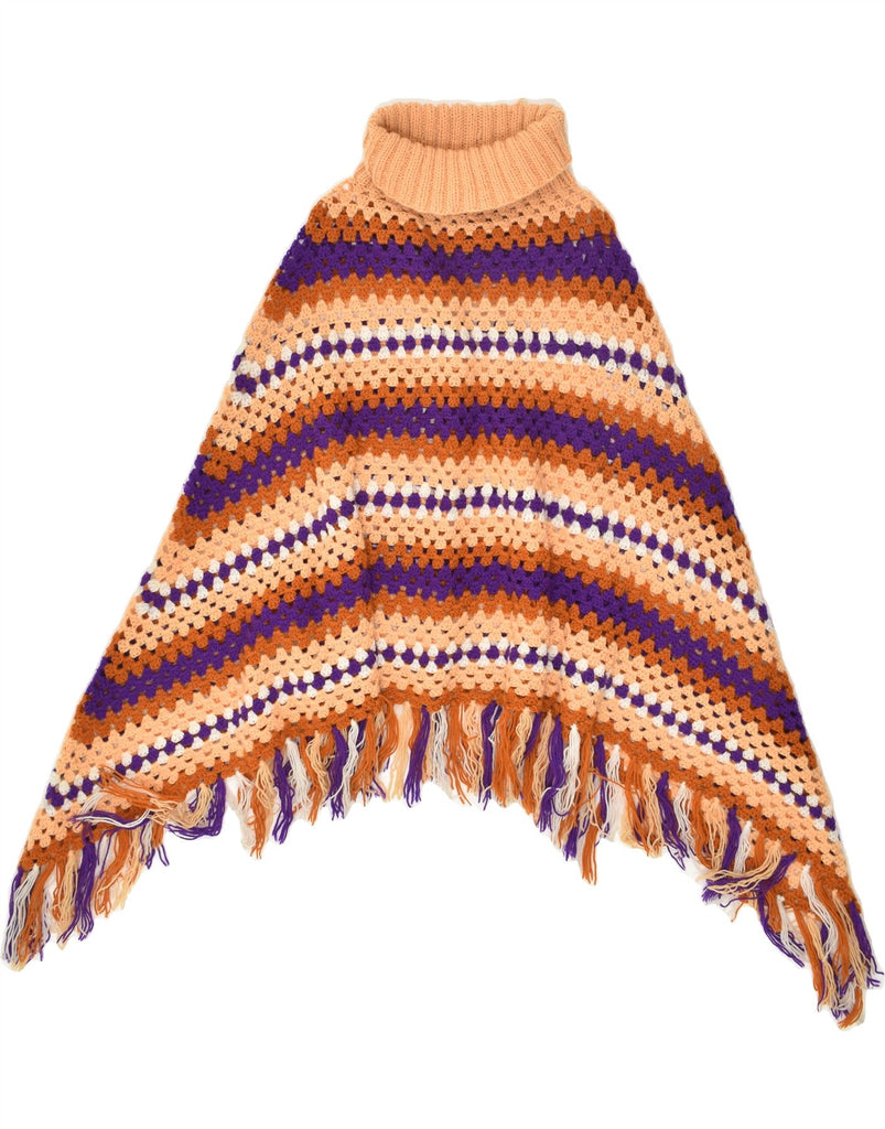 VINTAGE Womens Knit Poncho Coat One size Orange Striped | Vintage Vintage | Thrift | Second-Hand Vintage | Used Clothing | Messina Hembry 