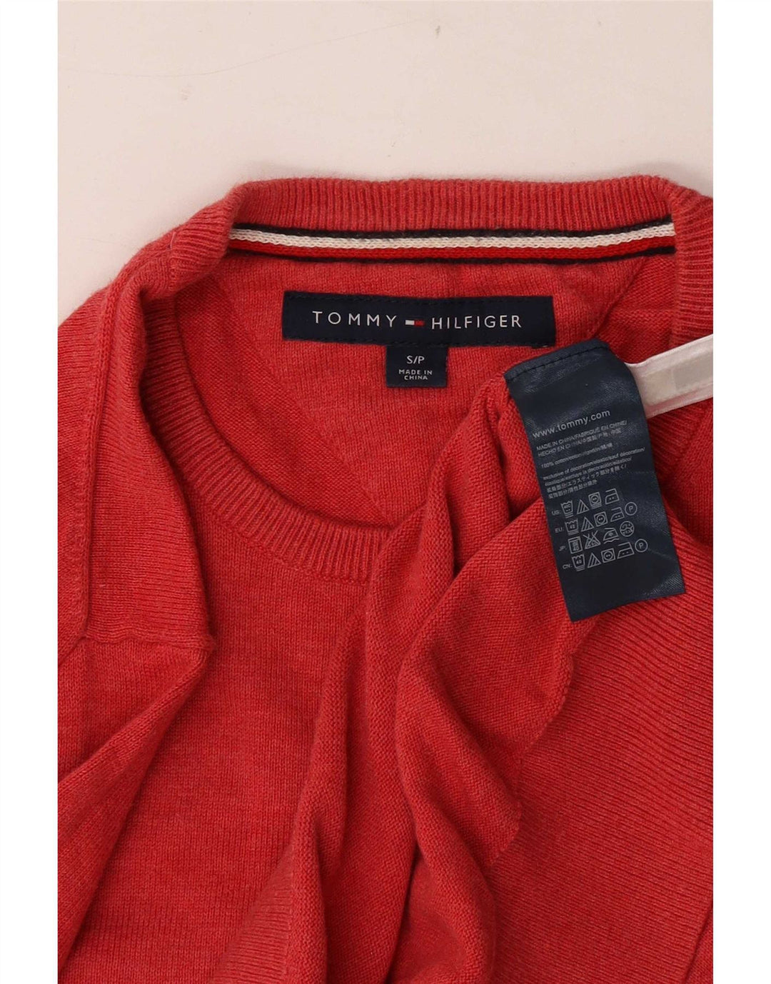 Tommy Hilfiger Mens Crew Neck Jumper Sweater Small Red Cotton